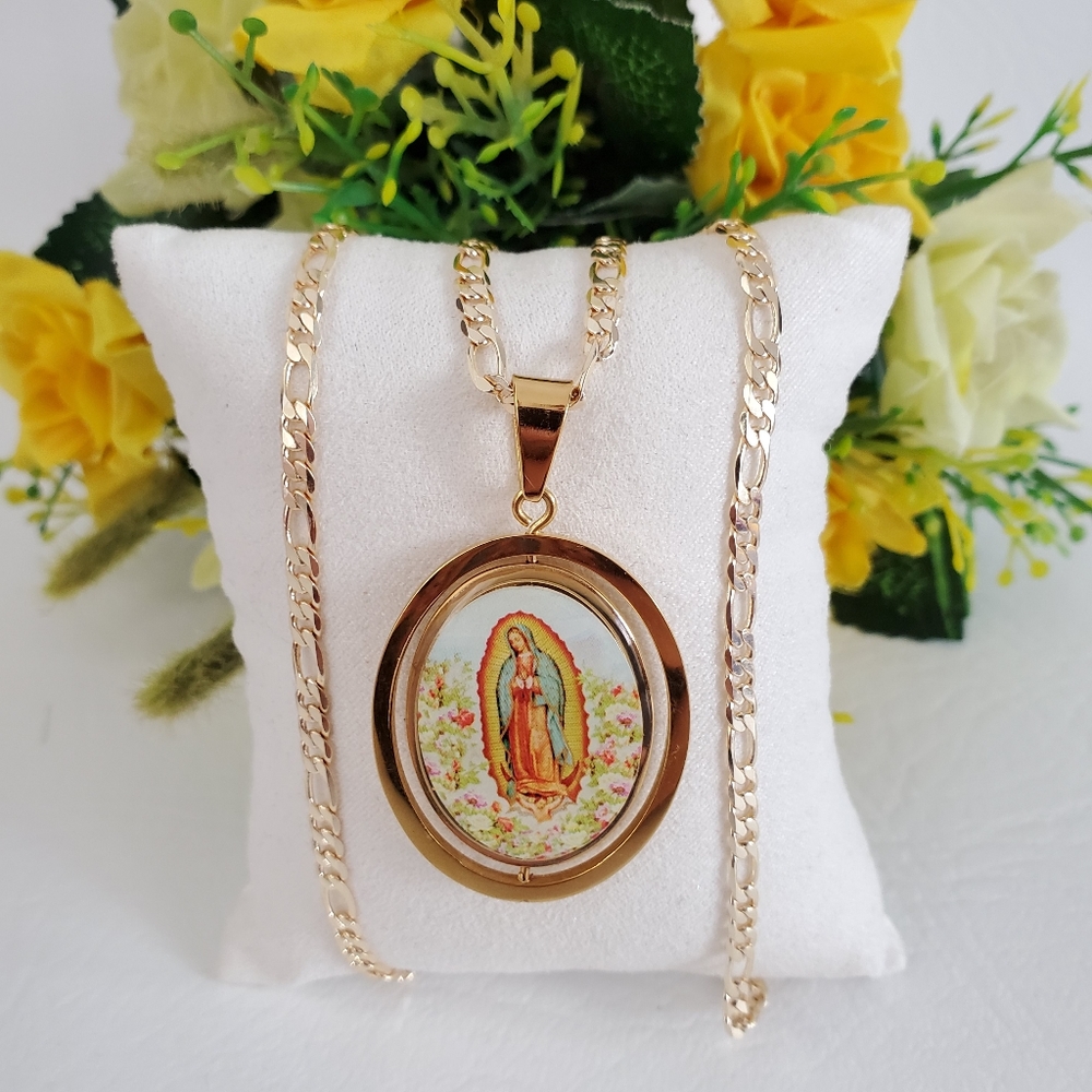 Lady of Guadalupe Oval Rotating Necklace